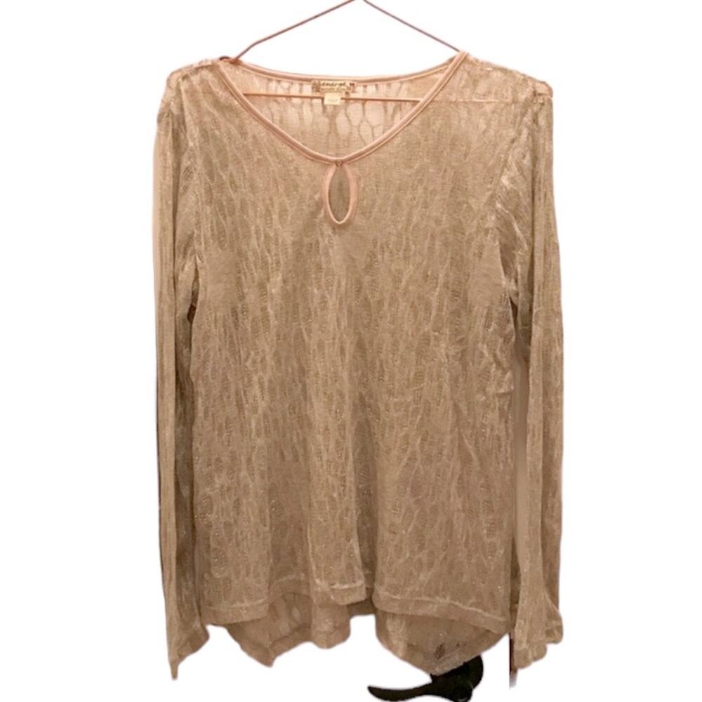 Energe Gold cami semi sheer with lace long sleeve size medium new with t…